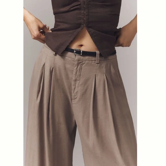 NWT Anthropologie Maeve The Avery Pleated Wide Leg Linen Trousers Pants - Picture 2 of 9